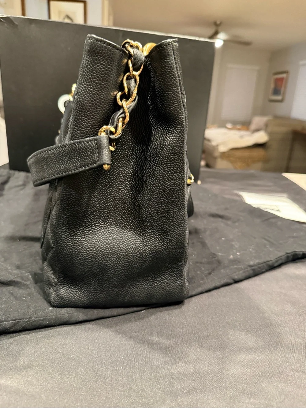 Authentic Chanel GST Grand Shopping Tote Black Caviar Gold Hardware +Entrupy EUC - Picture 8 of 16